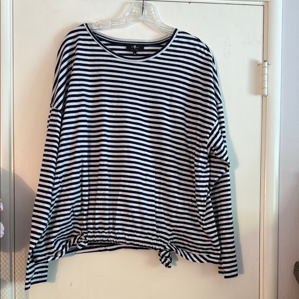 7 For All Mankind Mavy and White Long Sleeve Top